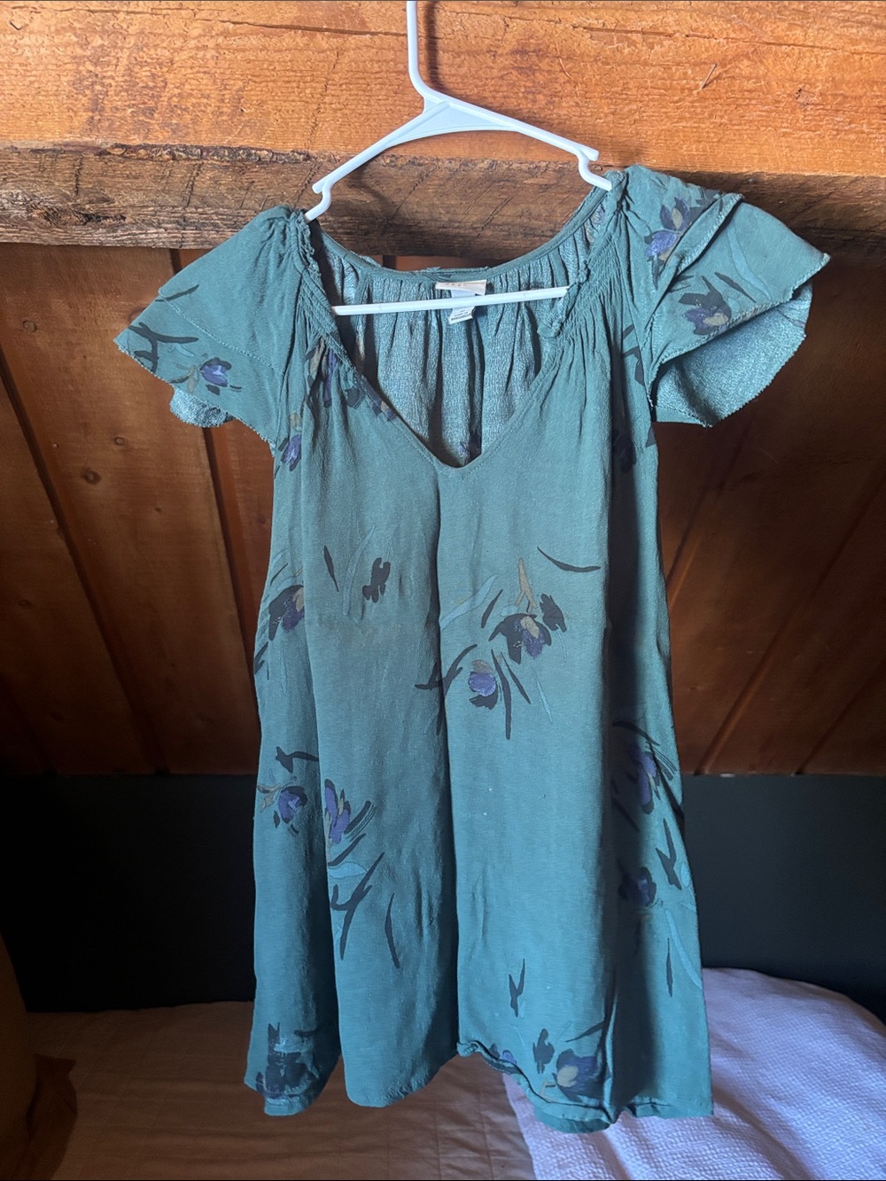 A NEW DAY Women's Teal Floral Short-Sleeve Blouse